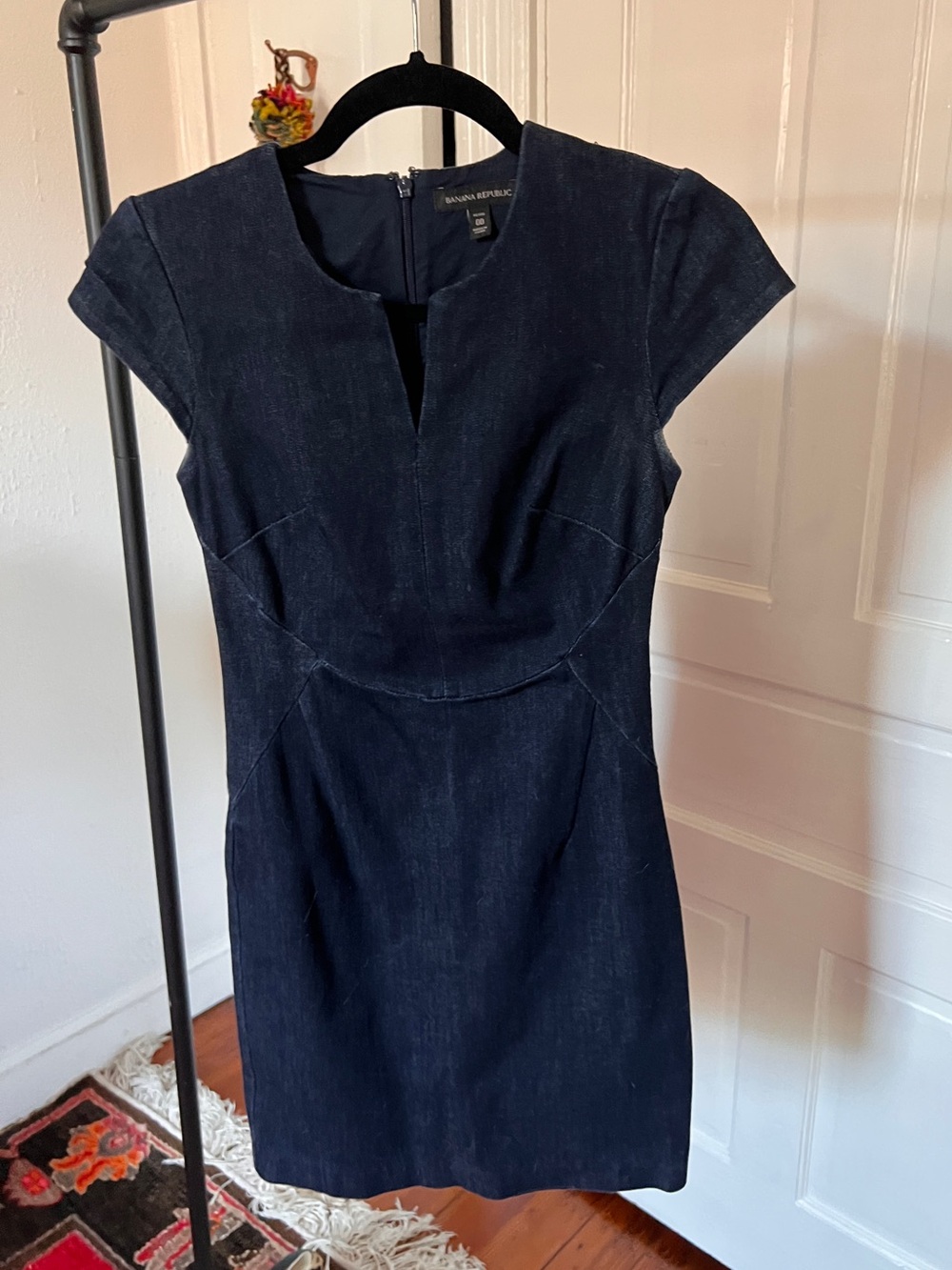 Banana Republic Dark Navy Denim Cap-Sleeve Sheath Dress